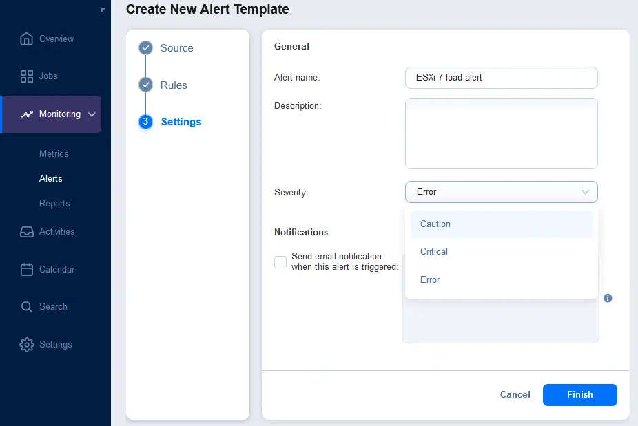 Configuring alert template settings for RMM automation