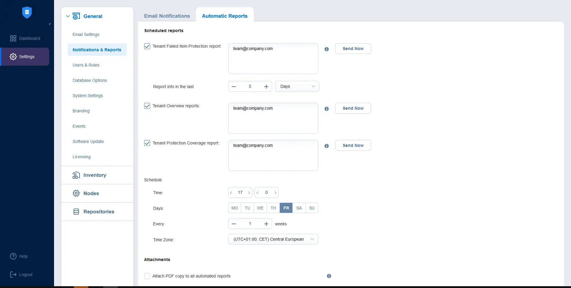 Configuring automatic reports