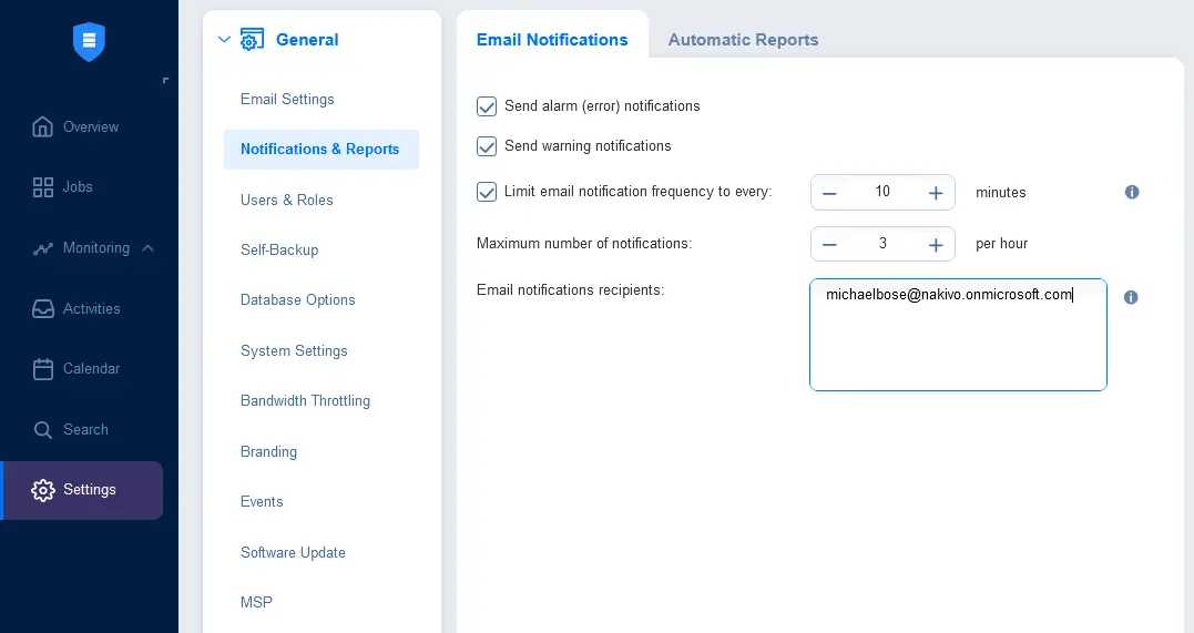 Configuring email notifications