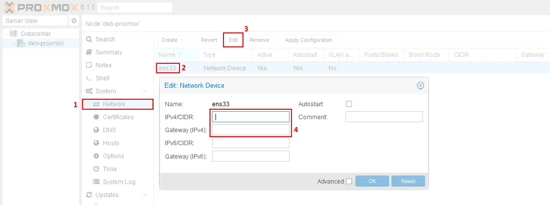 Copying and deleting the settings of the network interface