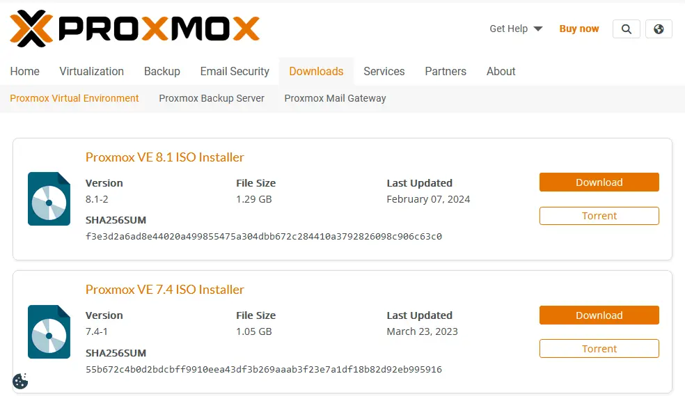 Downloading the Proxmox installer in the ISO format