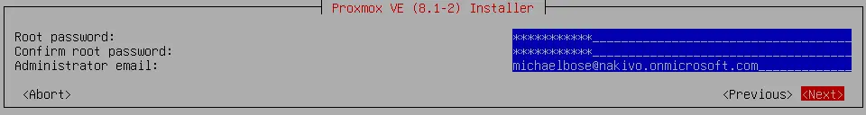 Entering the root password and email address