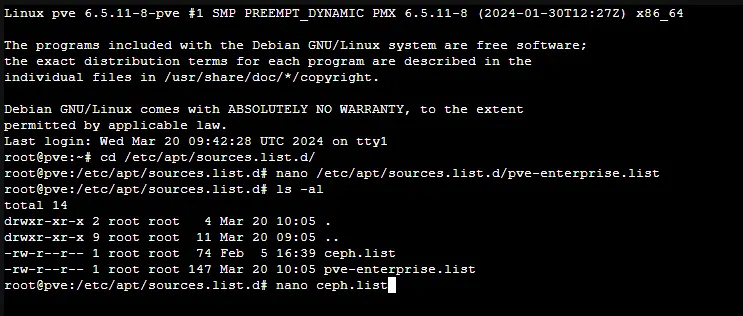 Opening ceph.list