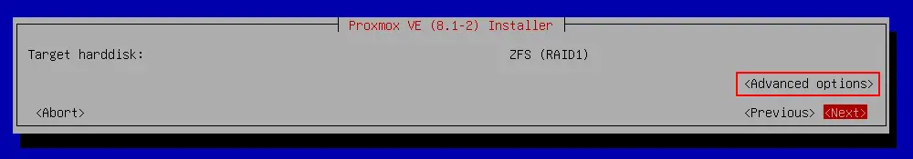 Selecting storage for Proxmox installation