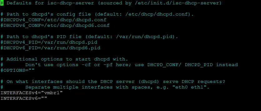 Setting a network interface for a DHCP server