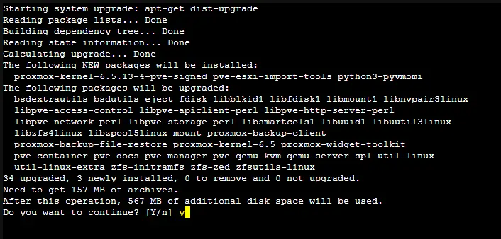 Starting the Proxmox host upgrade