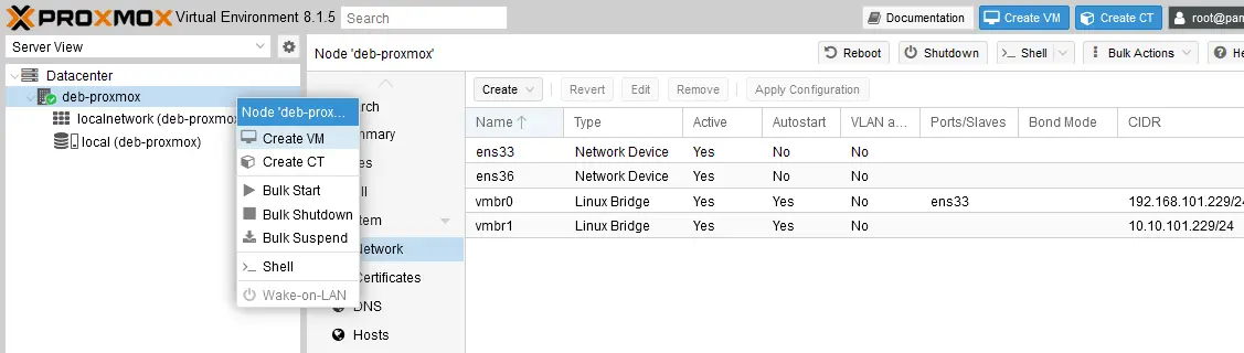 The NAT network is displayed in the Proxmox web interface