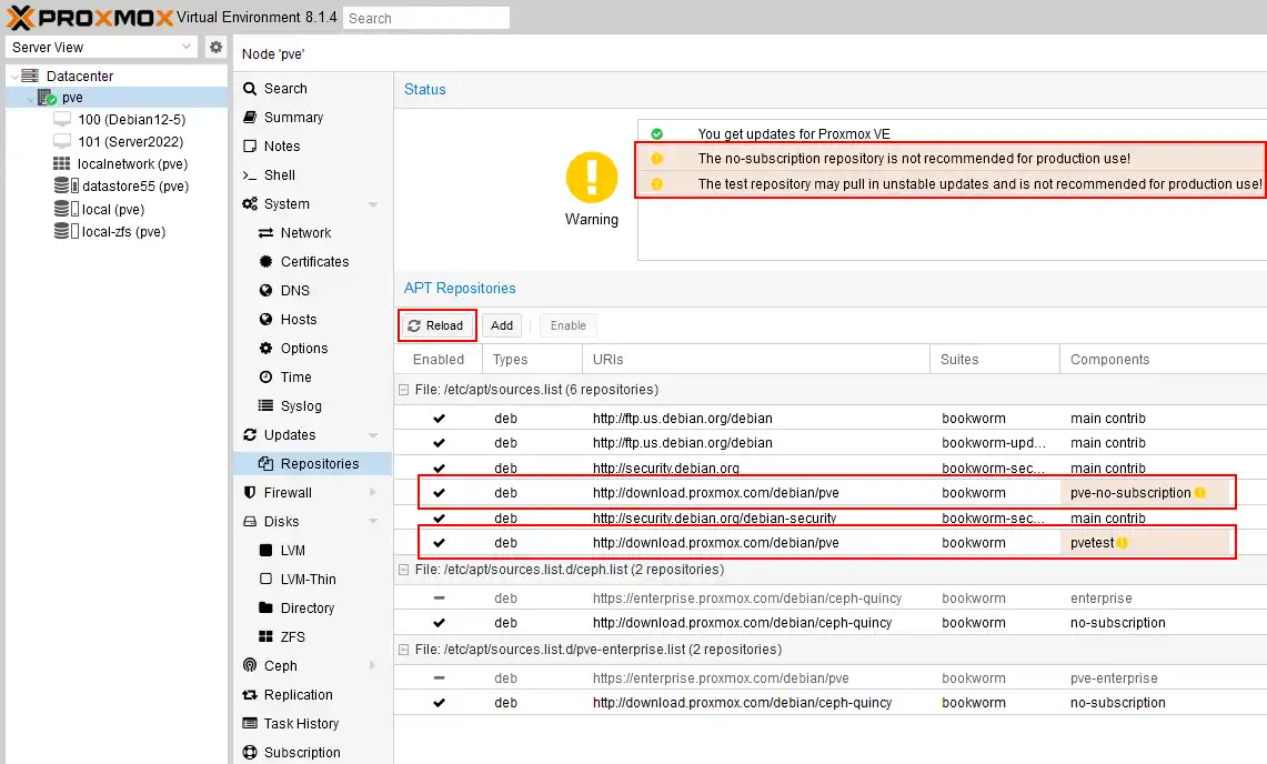 The needed Proxmox repositories are added