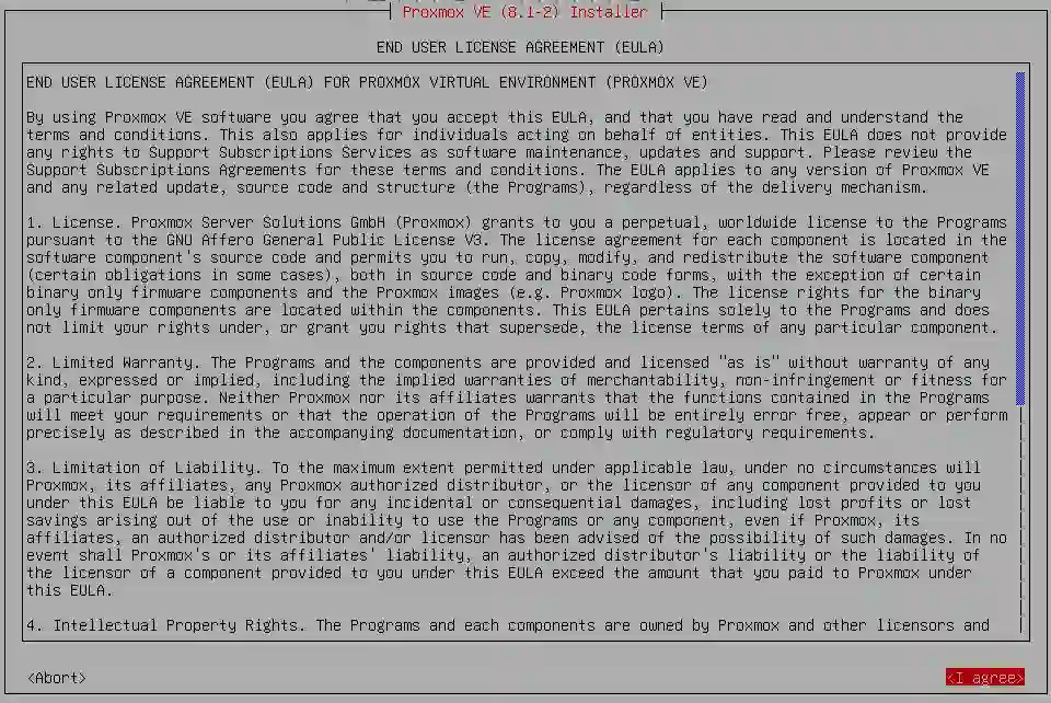 The Proxmox VE license agreement