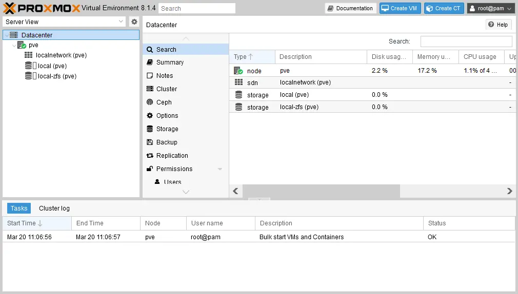 The Proxmox VE web interface