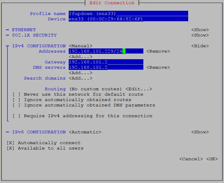 Using the pseudo-graphical console interface for network configuration