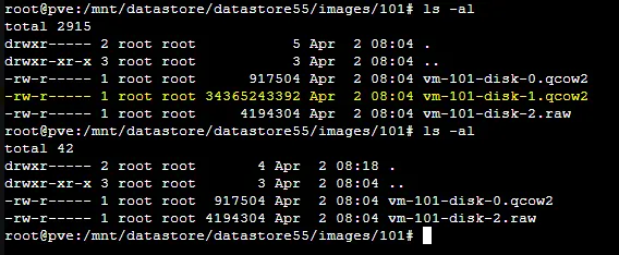 Viewing the contents of the directory of the destination VM