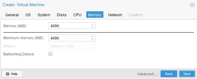 VM memory settings