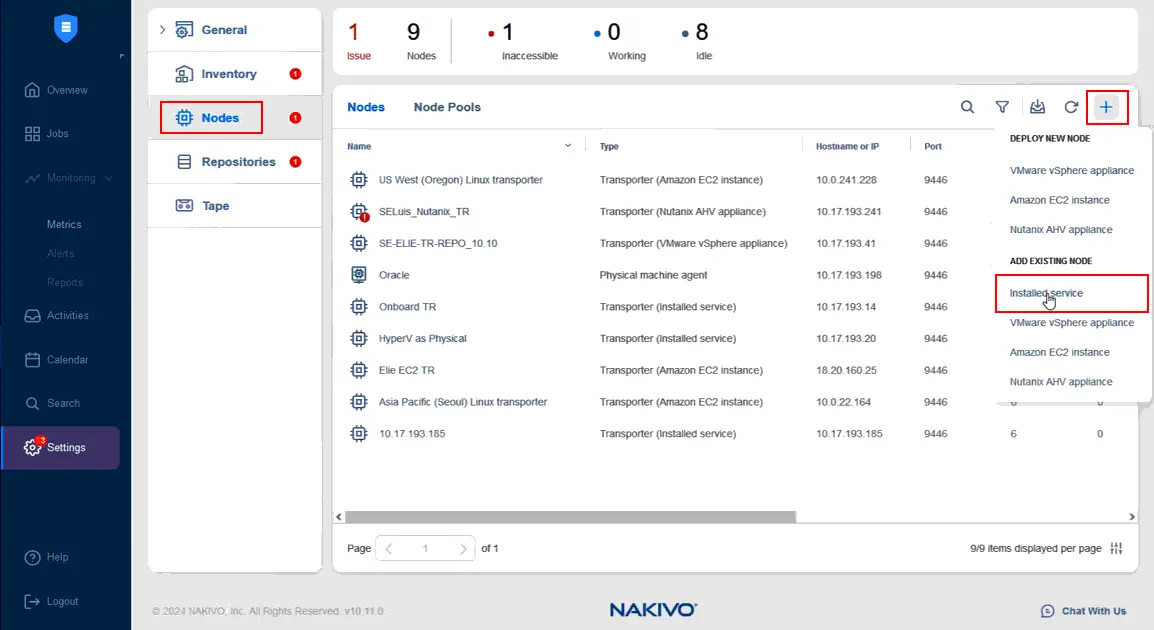 Adding the NAKIVO Transporter to the configuration