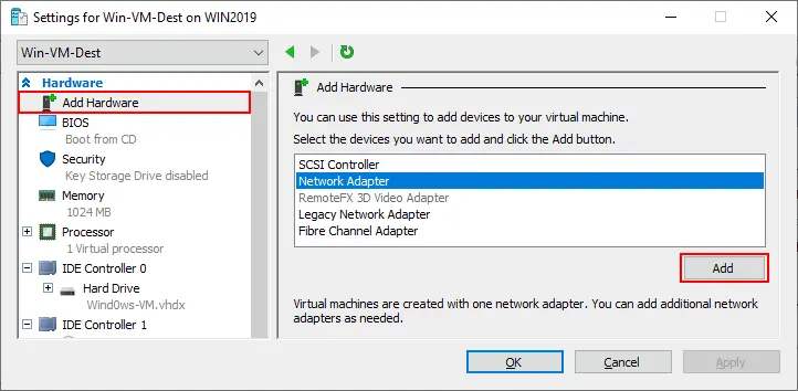 Adding the second virtual network adapter