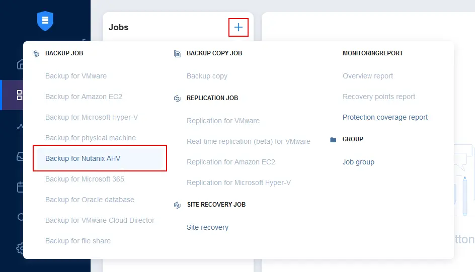 Backup for Nutanix AHV – creating a new backup job