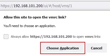 Choosing the application to open the VMRC link