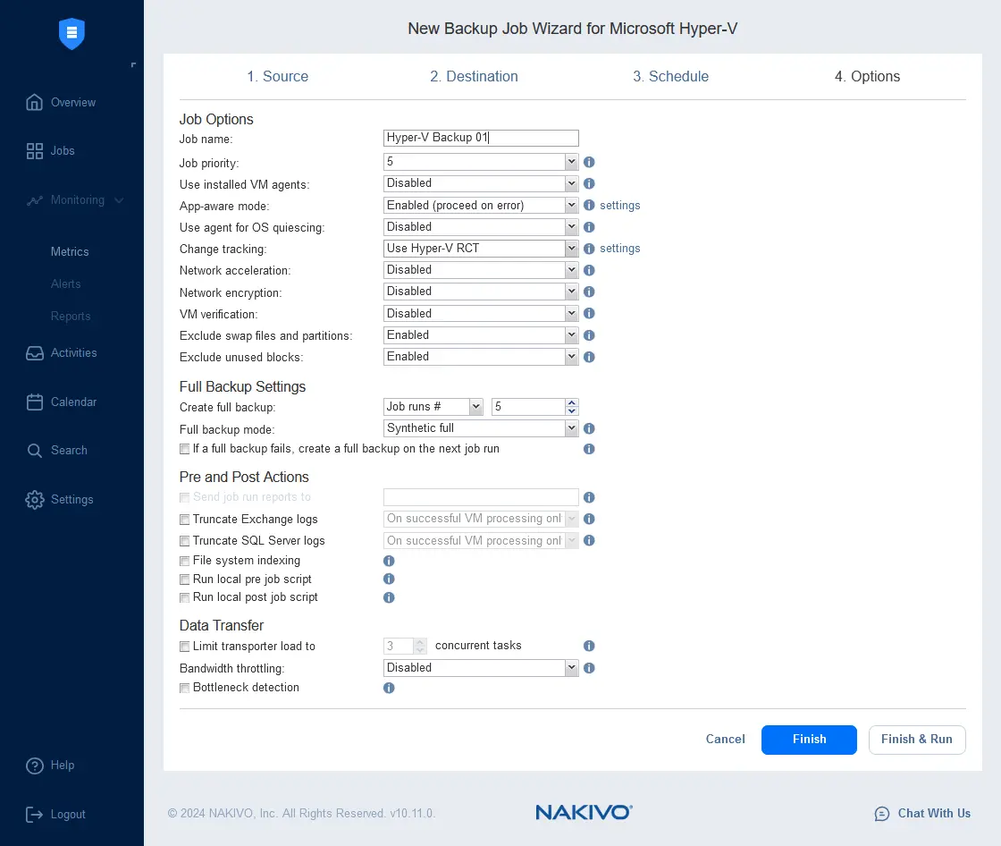 Configuring backup job options