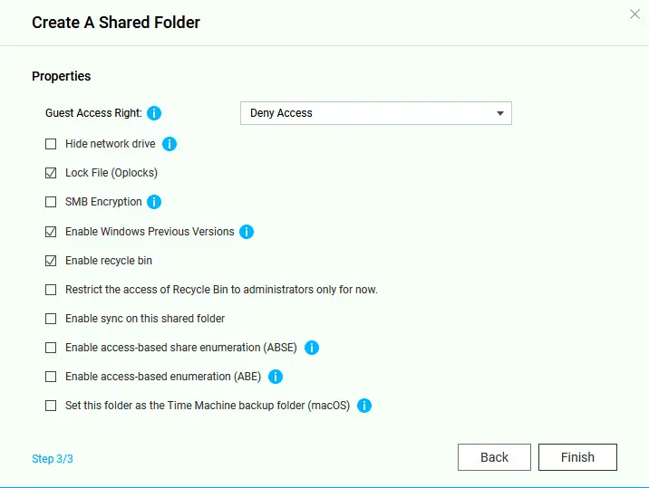 Configuring NAS folder properties