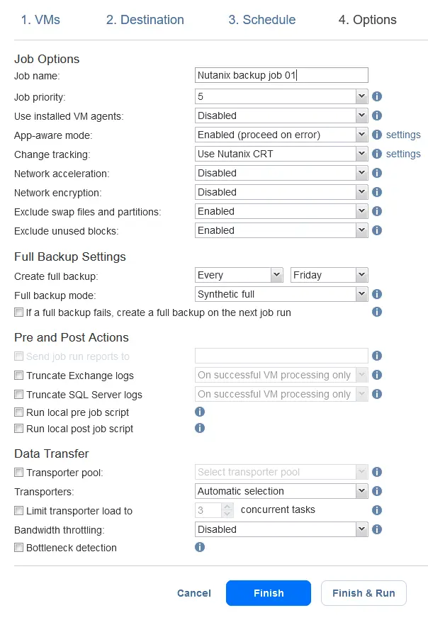 Configuring Nutanix backup job options