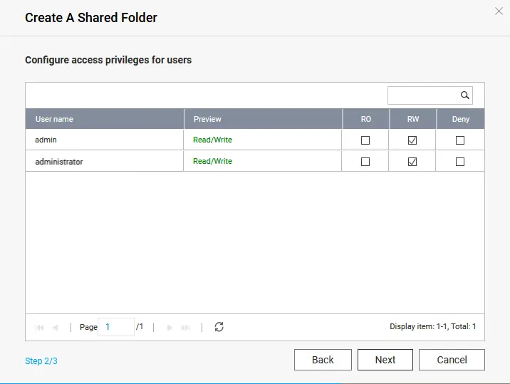 Configuring permissions for a backup folder on NAS