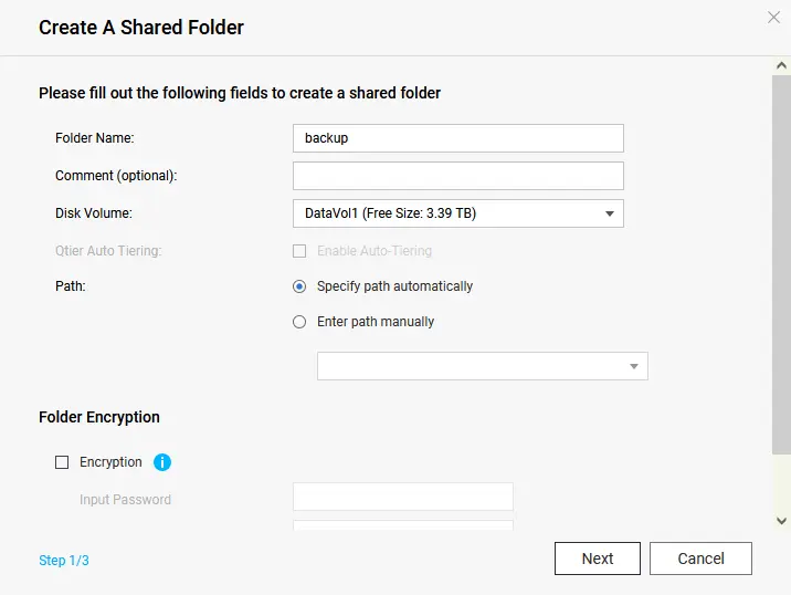 Creating a folder on QNAP NAS