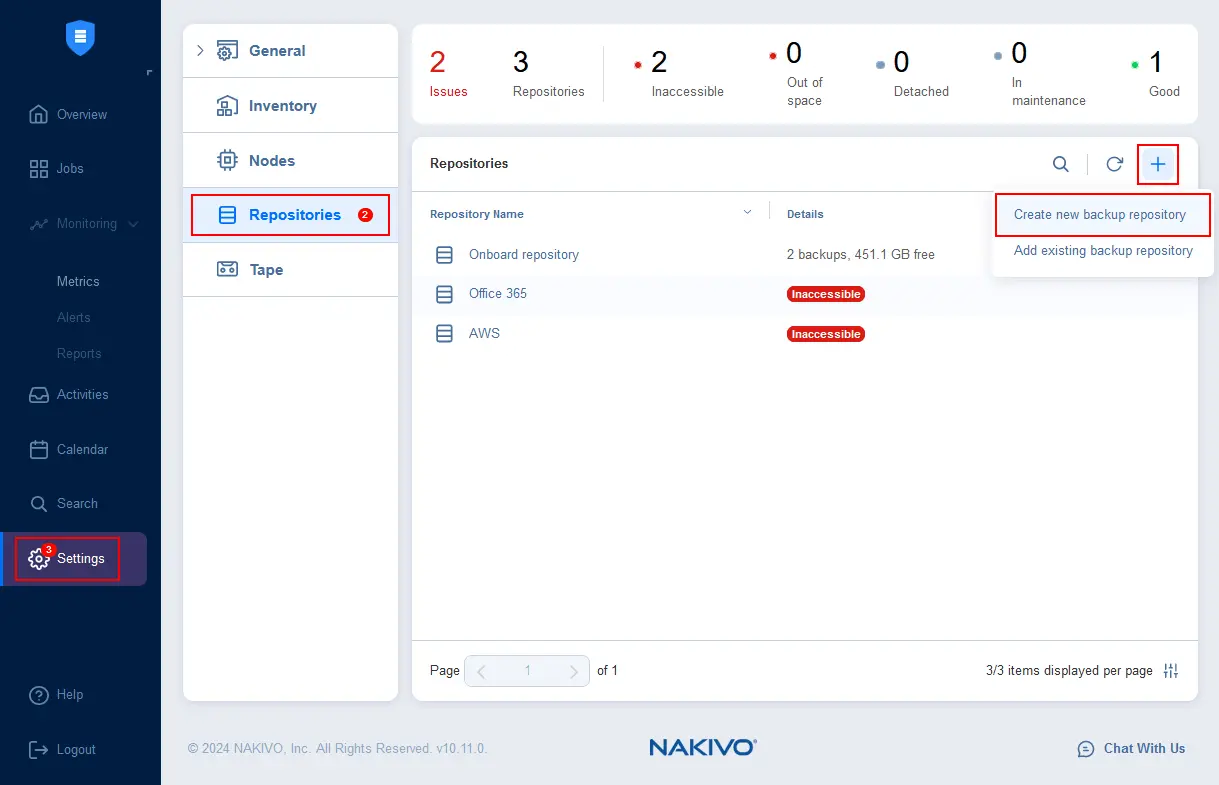 Creating a new backup repository