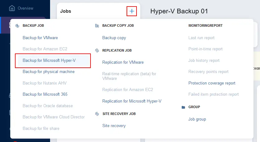 Creating a new VM backup job