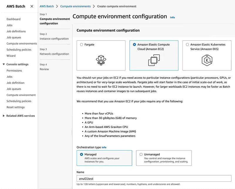 Creating an AWS Batch compute environment with EC2