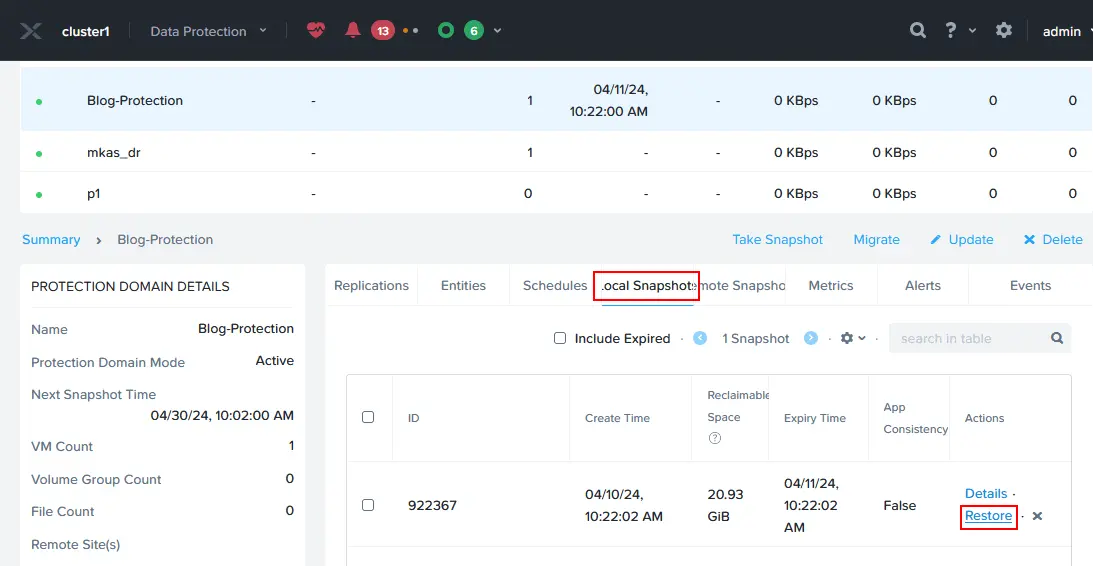 How to restore a Nutanix VM from a local snapshot