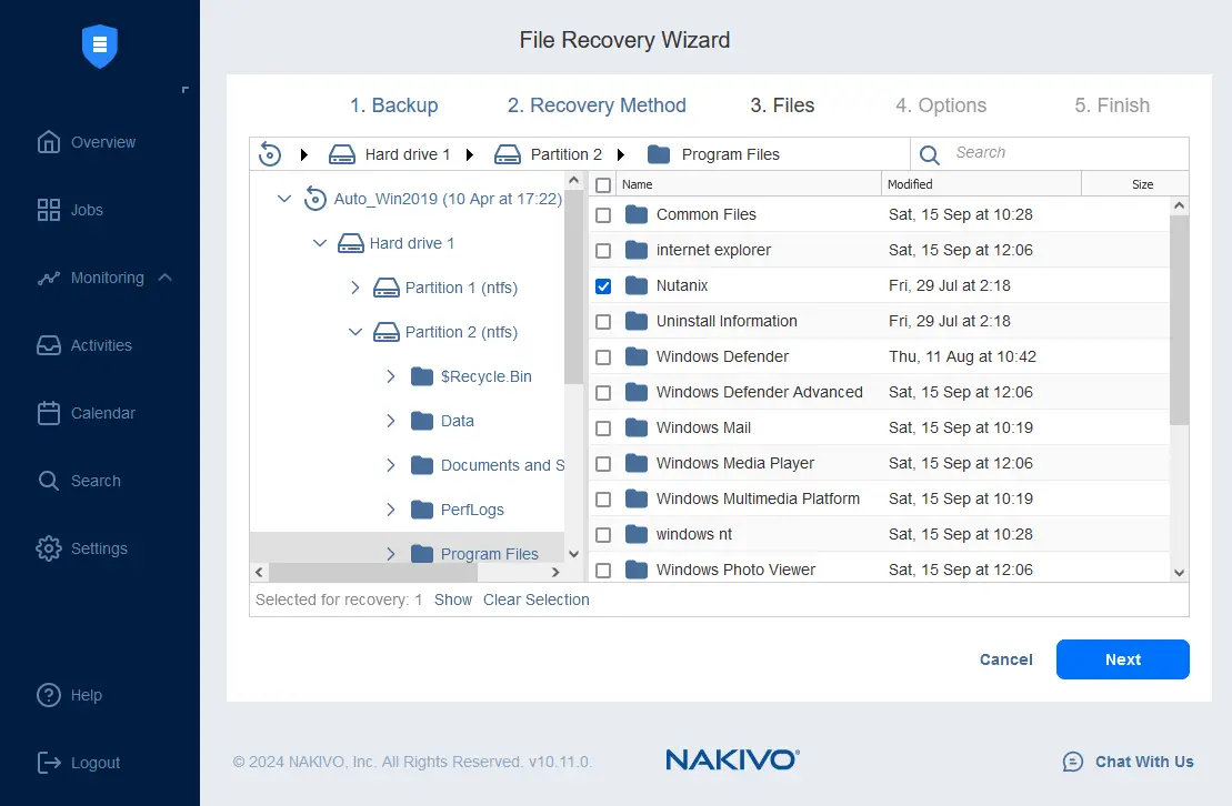 Nutanix files recovery