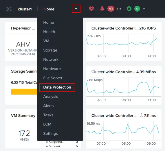 Opening Nutanix Data Protection options