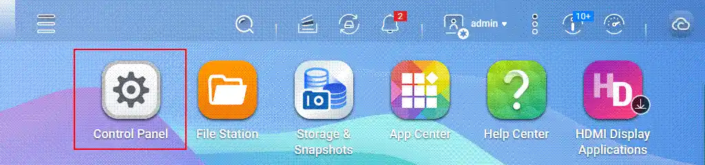 Opening the Control Panel on QNAP NAS