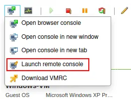 Opening the menu in VMware Host Client