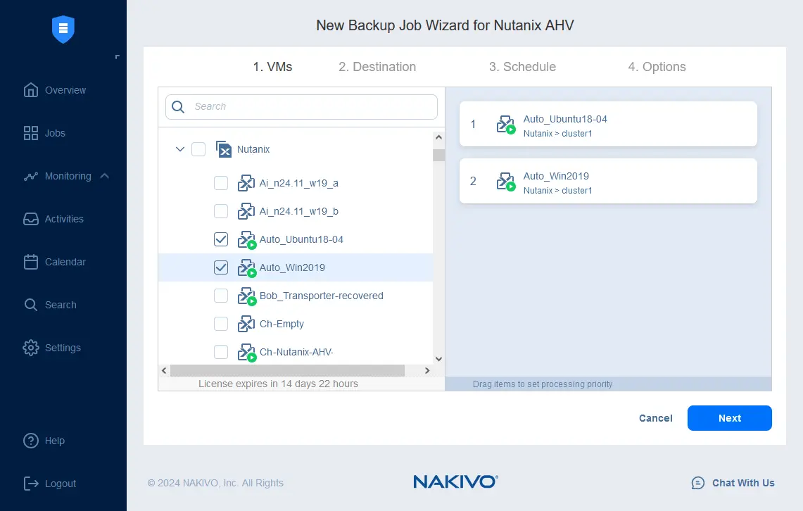Selecting Nutanix VMs to back up