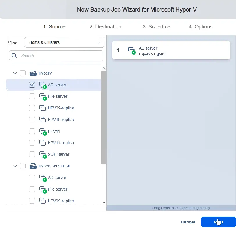 Selecting virtual machines to back up