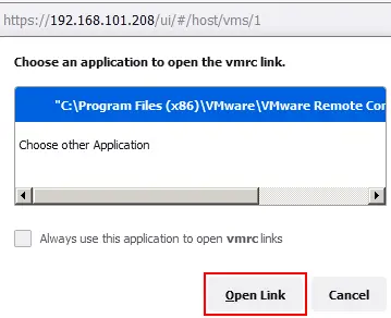 Selecting VMRC to launch VMware Remote Console