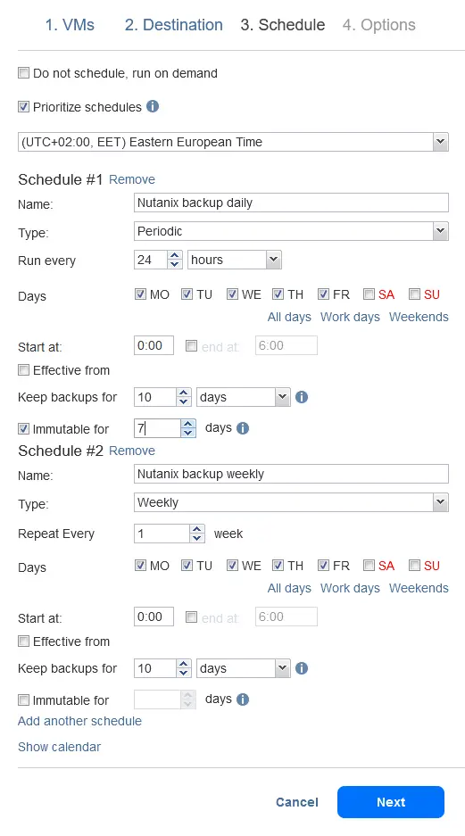 Setting up Nutanix backup schedule and retention