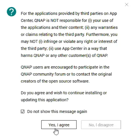 The installation confirmation message