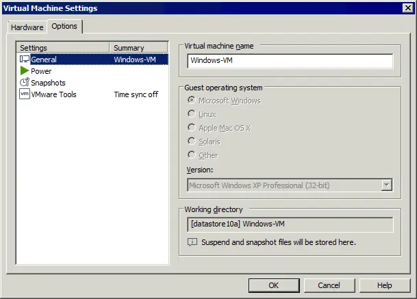 The Options tab