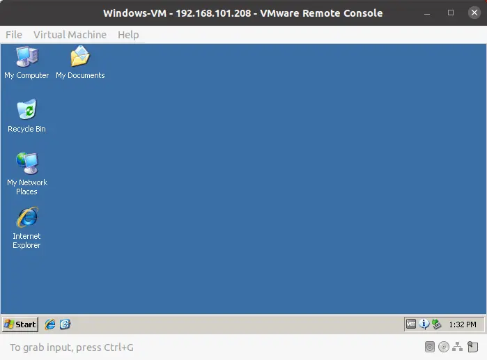 The VMware Remote Console Linux window opens