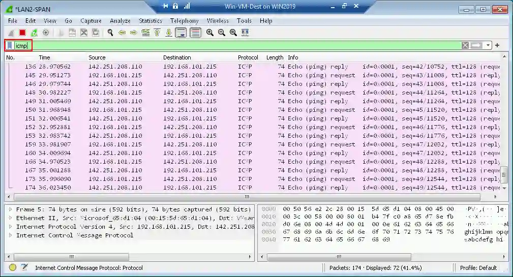 Using a filter for ICMP protocol in Wireshark