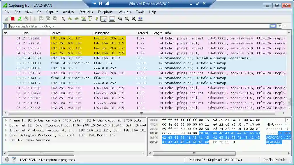 Using Wireshark for traffic analysis after configuring Hyper-V port mirroring