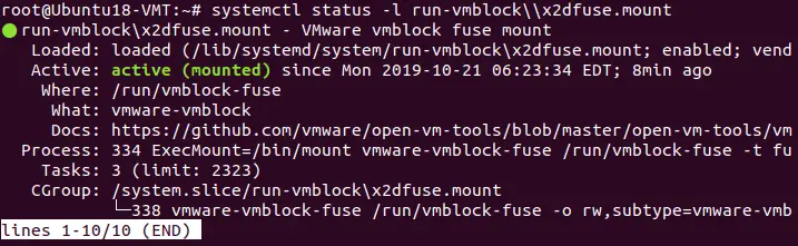 Checking the status of the VMware vmblock fuse mount service