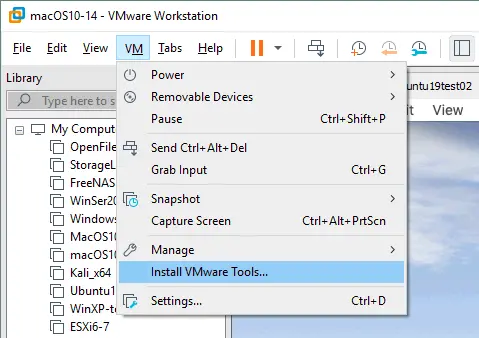 Mounting the ISO image to install VMware Tools on macOS