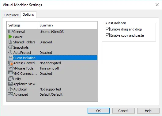 VMware Tools installed – configuring guest isolation