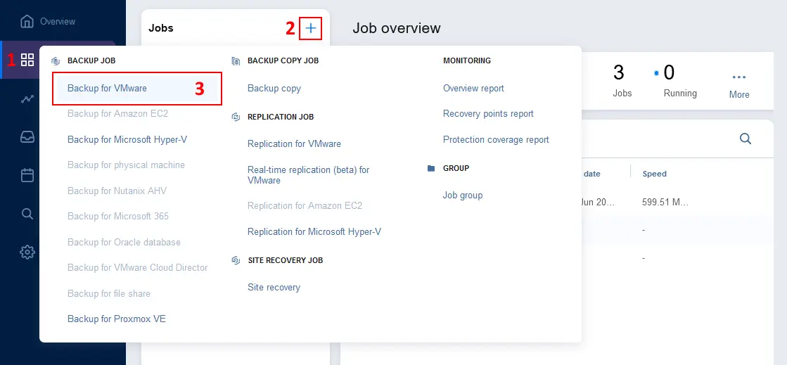 Création d'une tâche de sauvegarde VMware VM