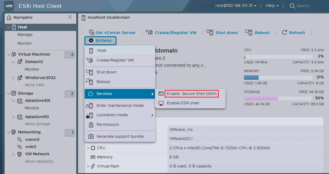 Comment activer l'accès SSH à distance sur ESXi