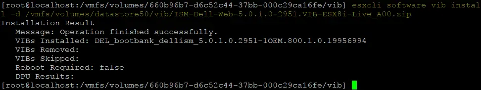 Exécution de la commande esxcli software vib install