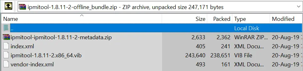 Contenu d'une archive zip contenant un fichier VIB